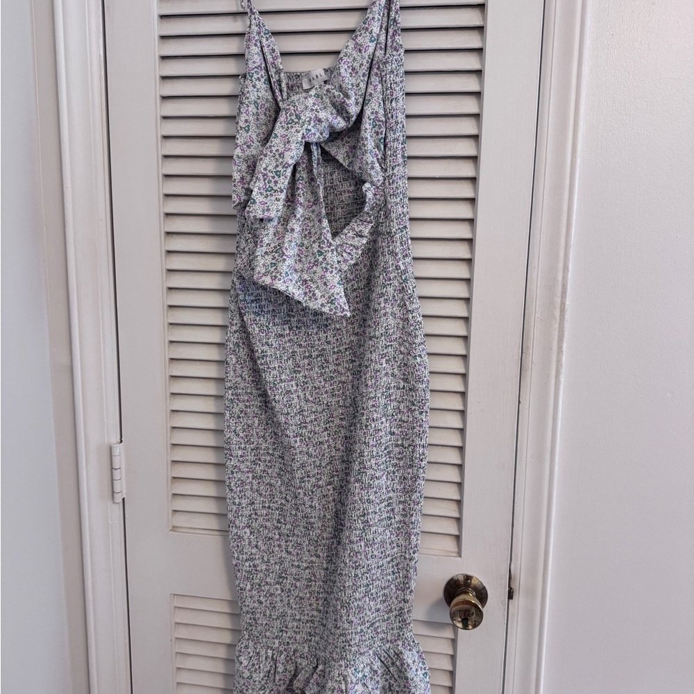 Floral Ruffle Maternity Maxi Dress in Lavender and White